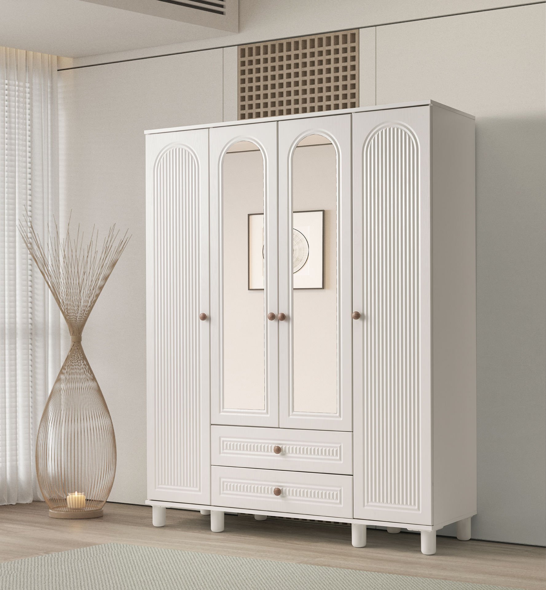 MASAL 4 KAPILI DOLAP (BEYAZ)