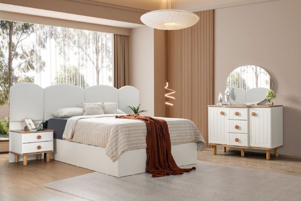 ZEN YATAK ODASI Gardırop + Şifonyer & Ayna + 2 Komodin + Başlık