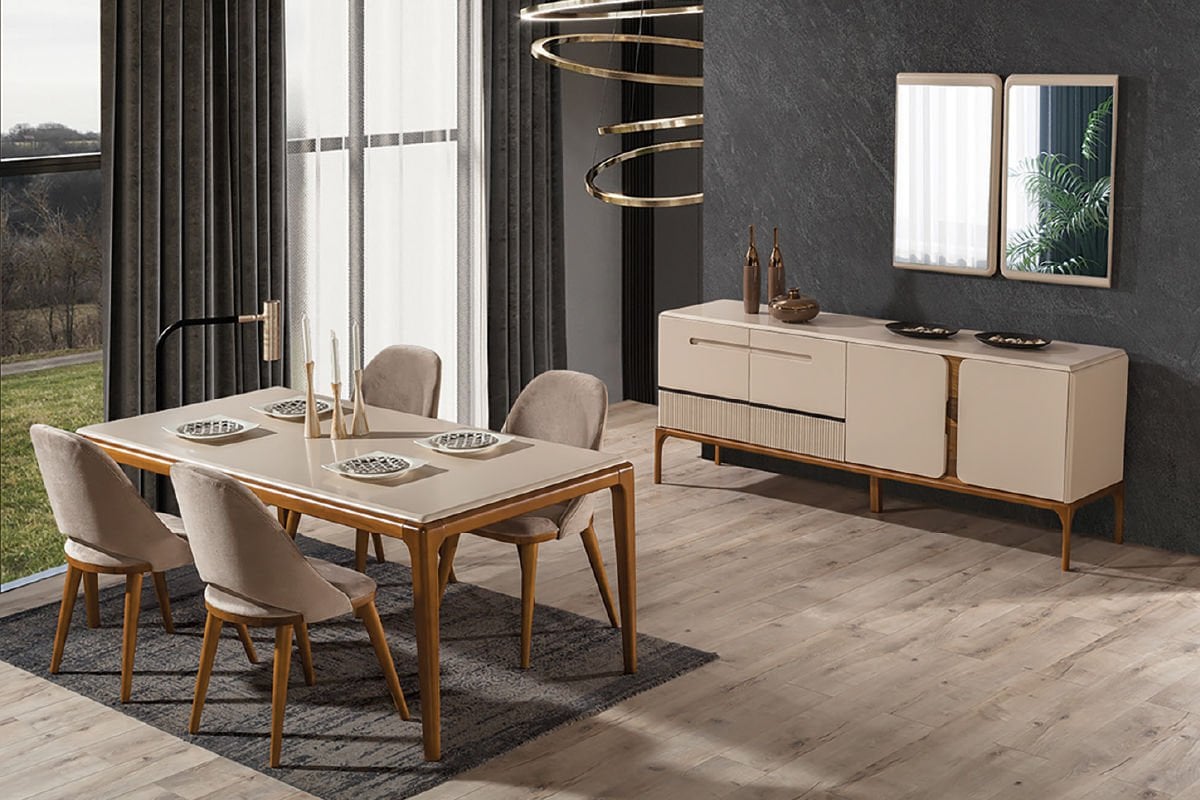 NİRVANA YEMEK ODASI Konsol + Ayna + Yemek Masası + 4 Sandalye