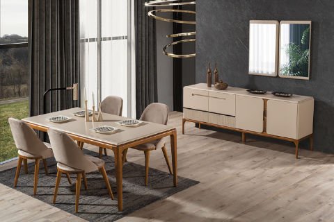 NİRVANA YEMEK ODASI Konsol + Ayna + Yemek Masası + 4 Sandalye