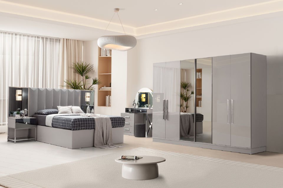 HAZAL YATAK ODASI Gardırop + Şifonyer & Ayna + 2 Komodin + Başlık