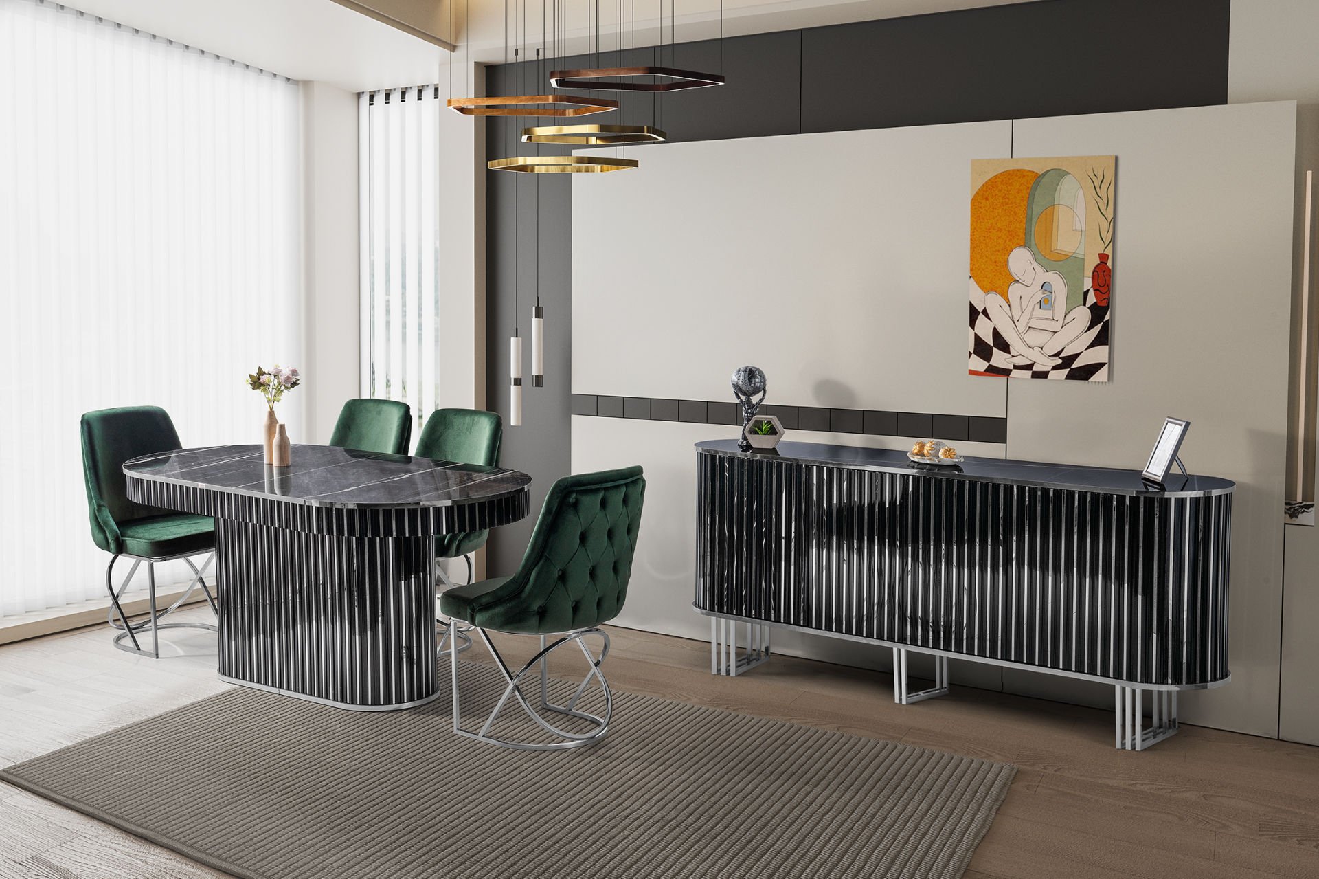 NEHİR YEMEK ODASI BLACK GOLD