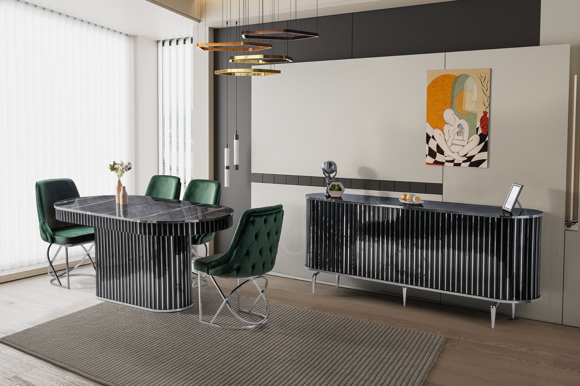 NEHİR YEMEK ODASI BLACK GÜMÜŞ